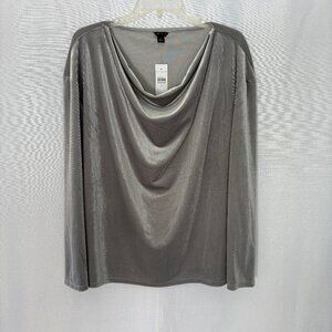 New ANN TAYLOR Silver Velvet Draped Neck Long Sleeve Top